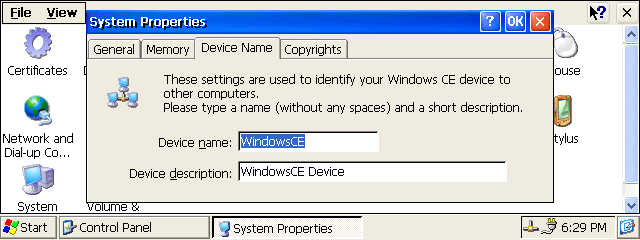 Windows CE .net 4.1 Device Name